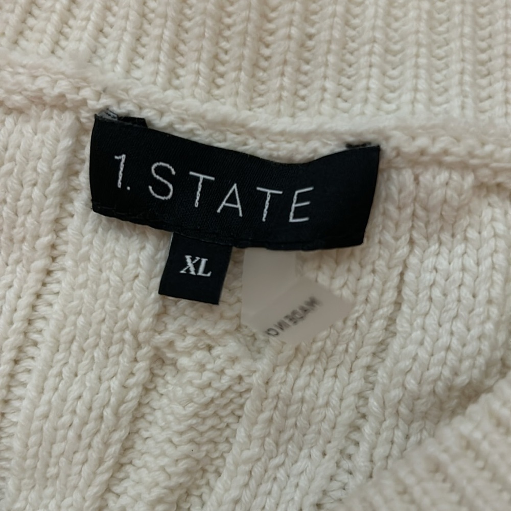 1.State Women’s XL ivory cable knit sweater, long sleeve, fringe, cropped. - Picture 6 of 8